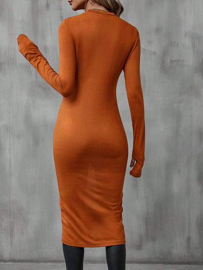 Slim Fit Long Sleeve Top with Crossover Front and Asymmetric Hem