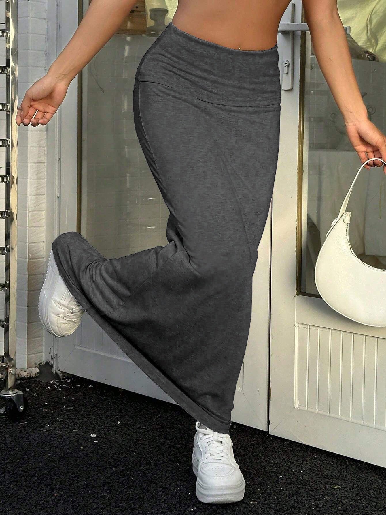 High-Waisted Jersey Fishtail Maxi Skirt in Flower Gray