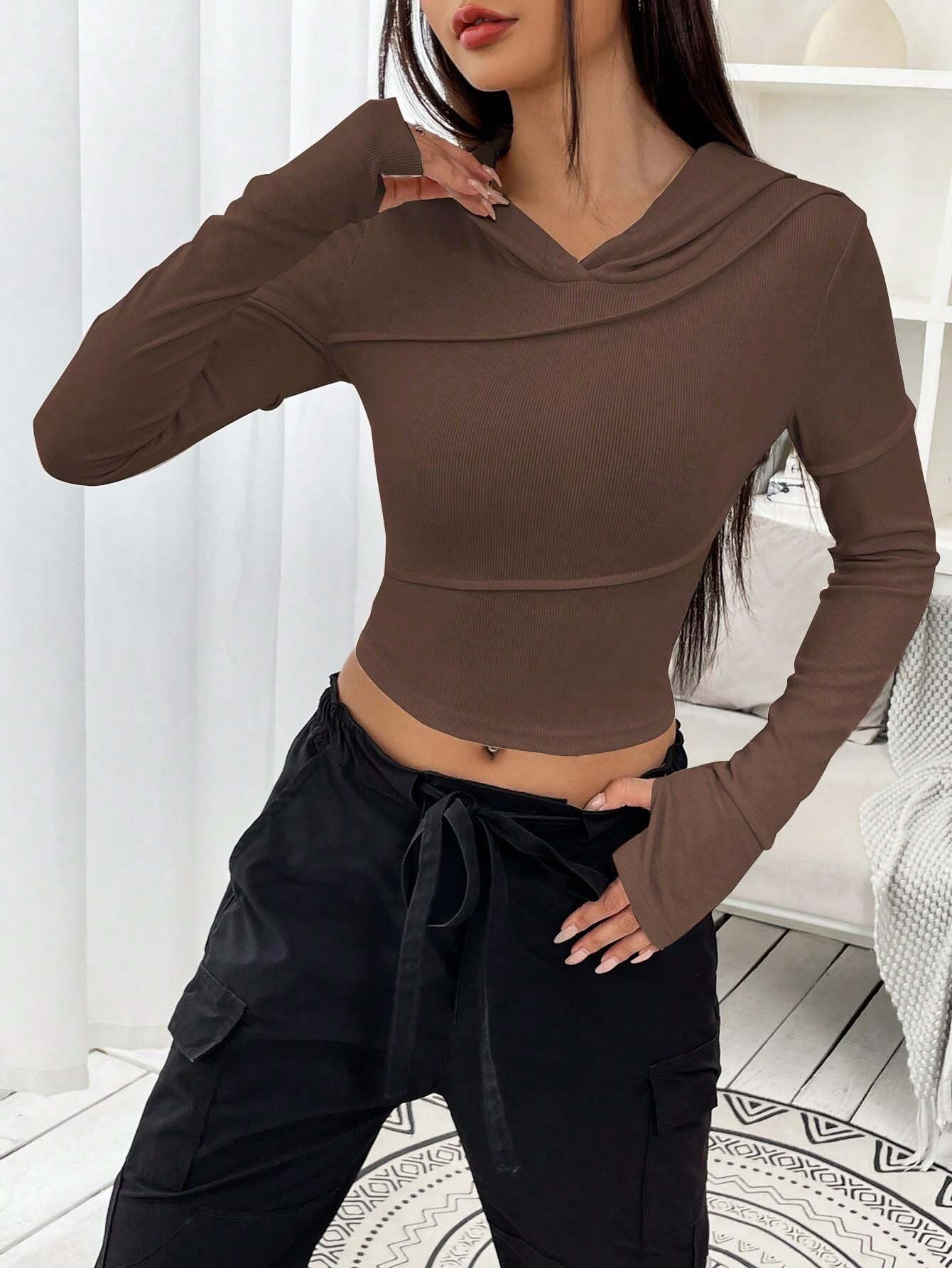 Slim Fit Ribbed Knit Hoodie with Exposed Seam Detail