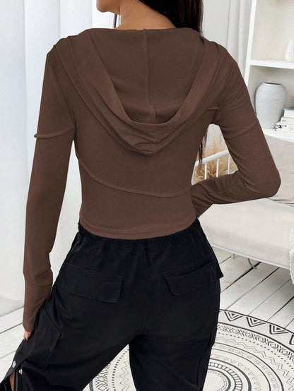 Slim Fit Ribbed Knit Hoodie with Exposed Seam Detail