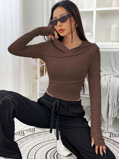 Slim Fit Ribbed Knit Hoodie with Exposed Seam Detail