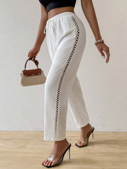 Straight-Leg Cropped Pants with Lattice Side Detail