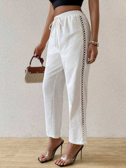 Straight-Leg Cropped Pants with Lattice Side Detail