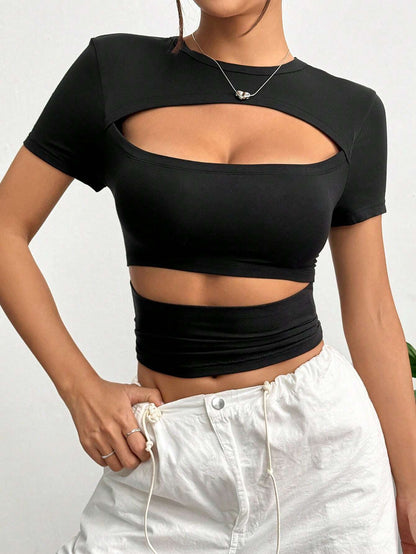 Bodycon Cropped Top with Chest and Waist Cut-Outs