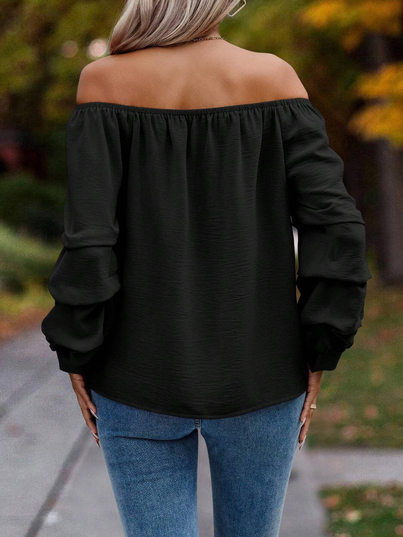Off-Shoulder Long Sleeve Top with Tiered Ruffle Sleeves