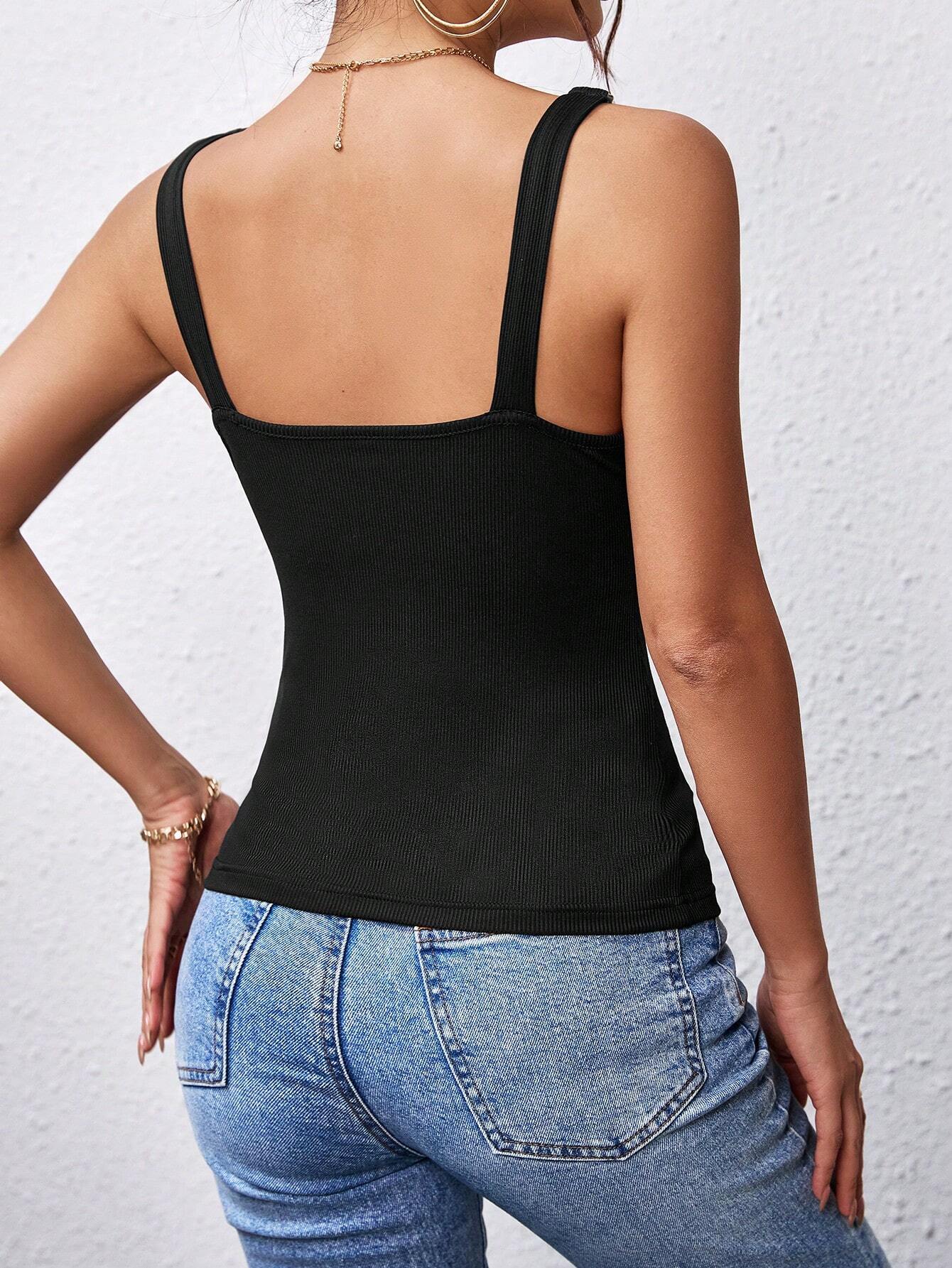 Slim Fit Ribbed Tank Top with Chain Straps