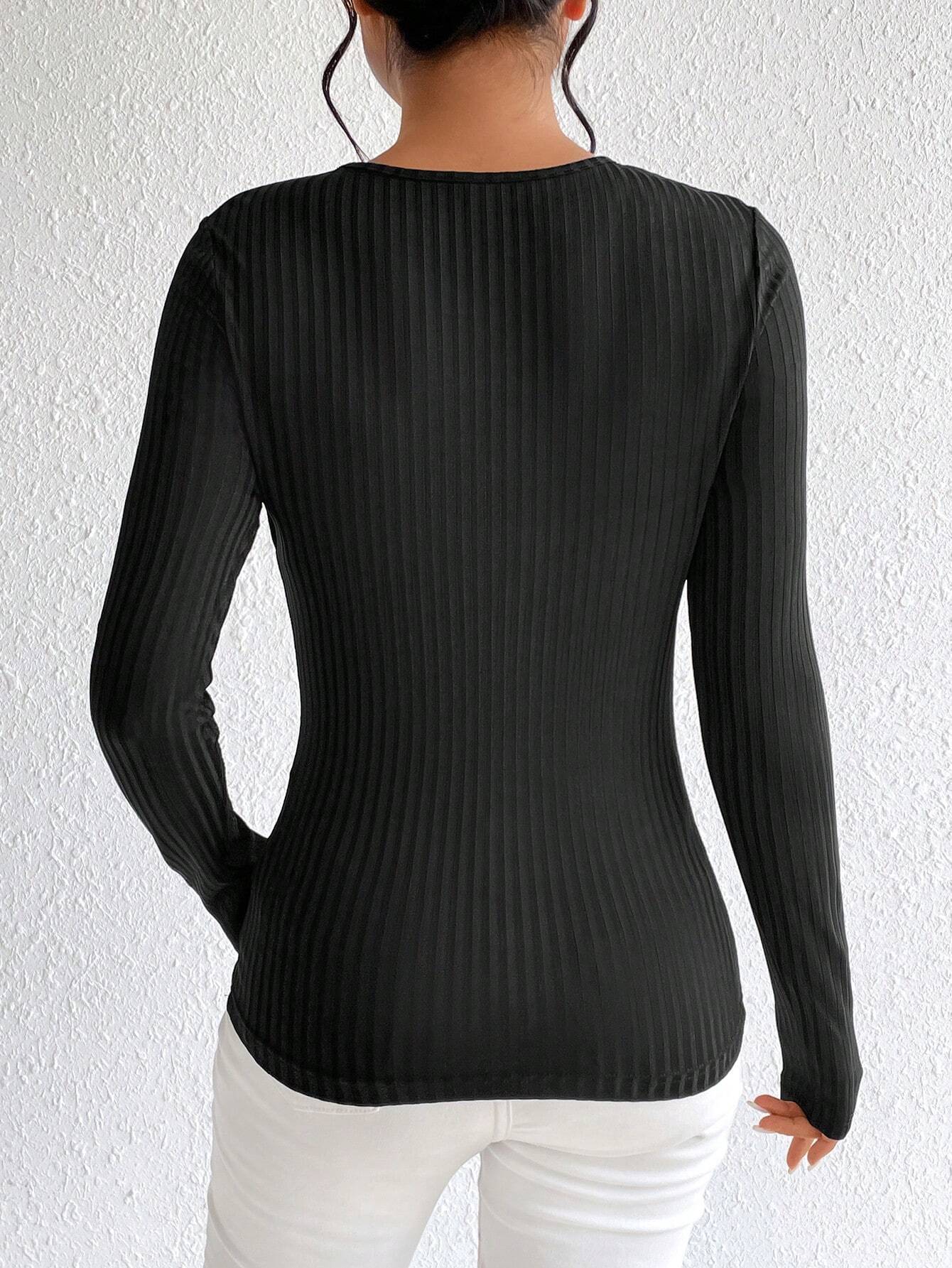 Ribbed Long Sleeve Top with Chest Cut-Out and Ruched Front