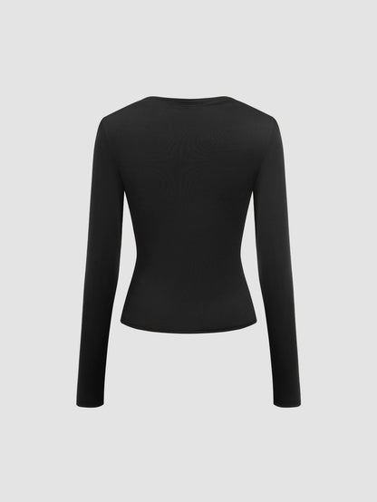 Cowl Neck Long Sleeve Top with Side Ruched Detail