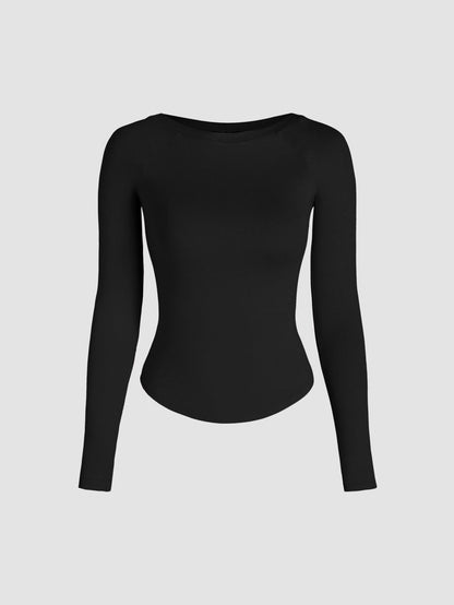 Slim Fit Long Sleeve Raglan Top with Curved Hem