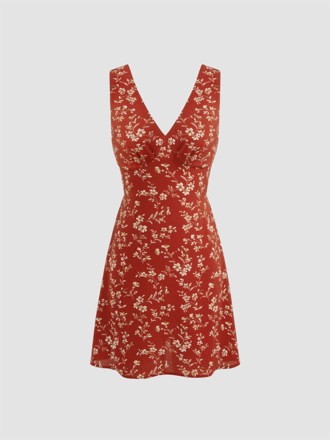 Floral A-Line Midi Dress with V-Neck and Sleeveless Cut