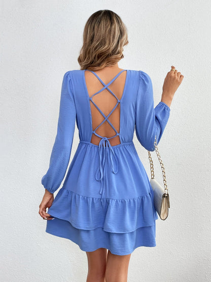 A-Line Mini Dress with V-Neck and Tiered Ruffle Hem