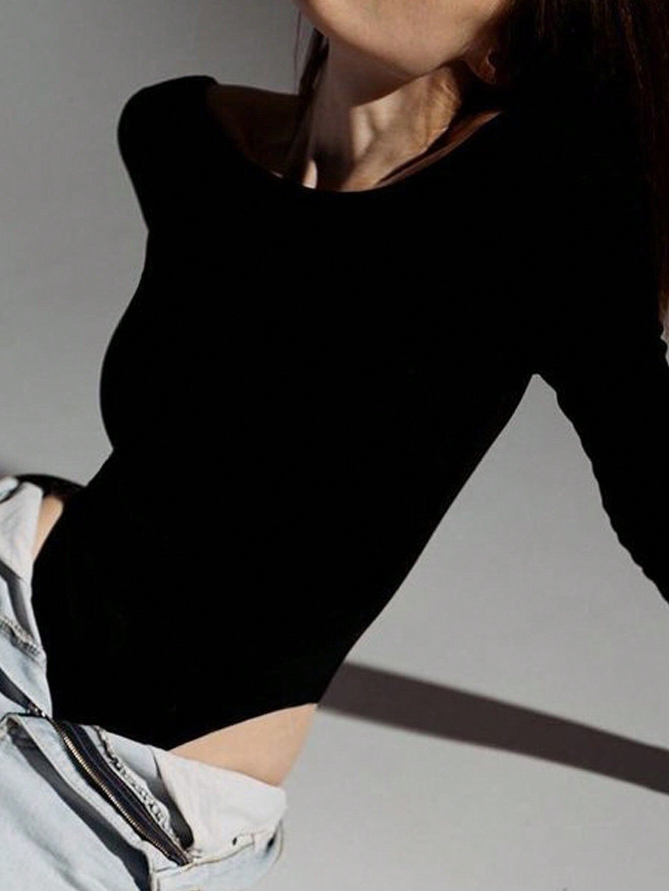 Slim Fit Backless Bodysuit with Long Sleeves
