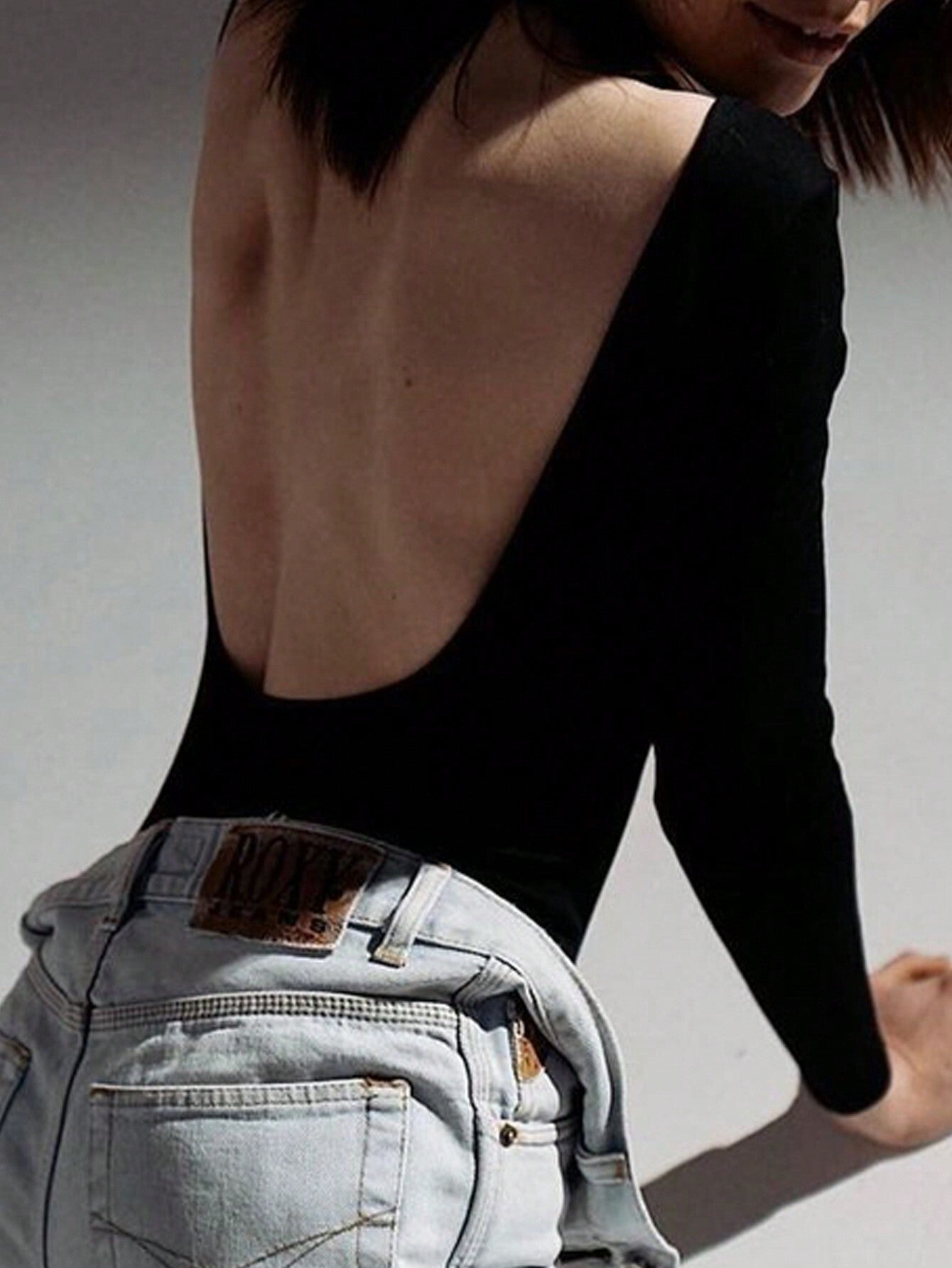 Slim Fit Backless Bodysuit with Long Sleeves