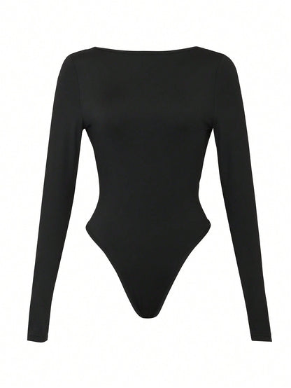 Slim Fit Backless Bodysuit with Long Sleeves
