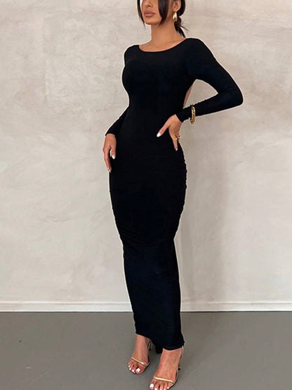 Bodycon Maxi Dress with Long Sleeves and Backless Detail