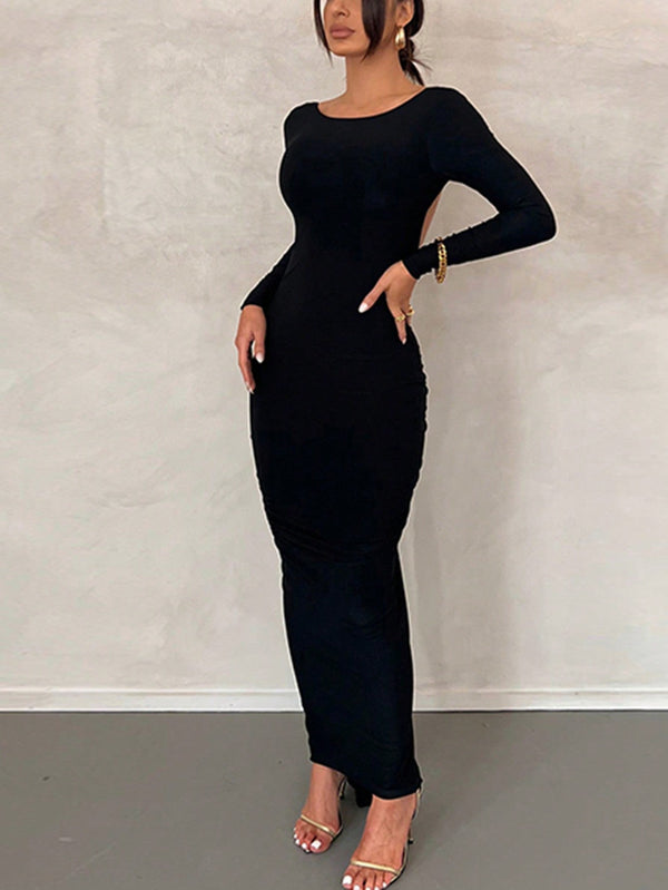 Bodycon Maxi Dress with Long Sleeves and Backless Detail