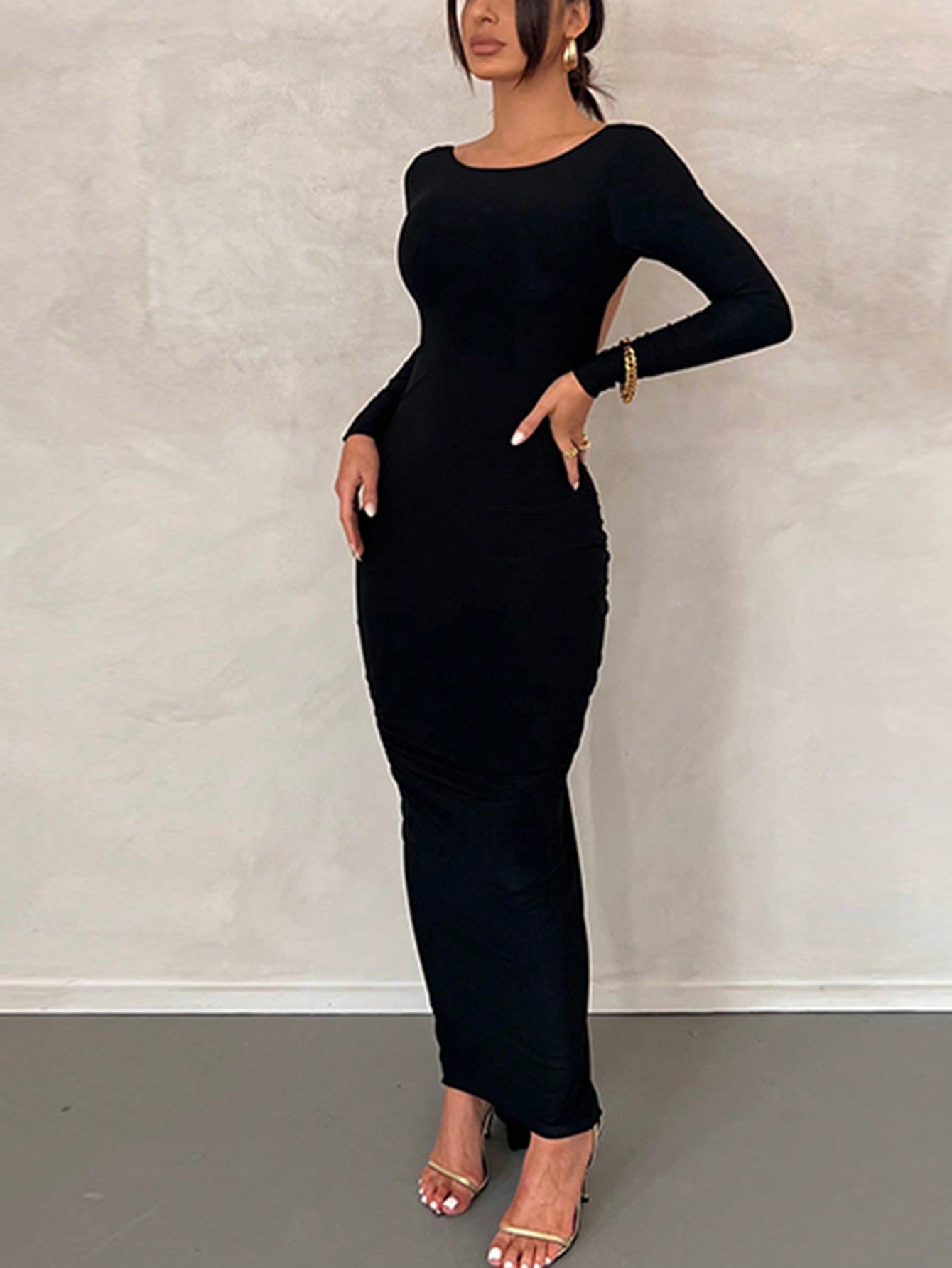 Bodycon Maxi Dress with Long Sleeves and Backless Detail