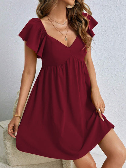 A-Line Mini Dress with V-Neck and Flutter Sleeves