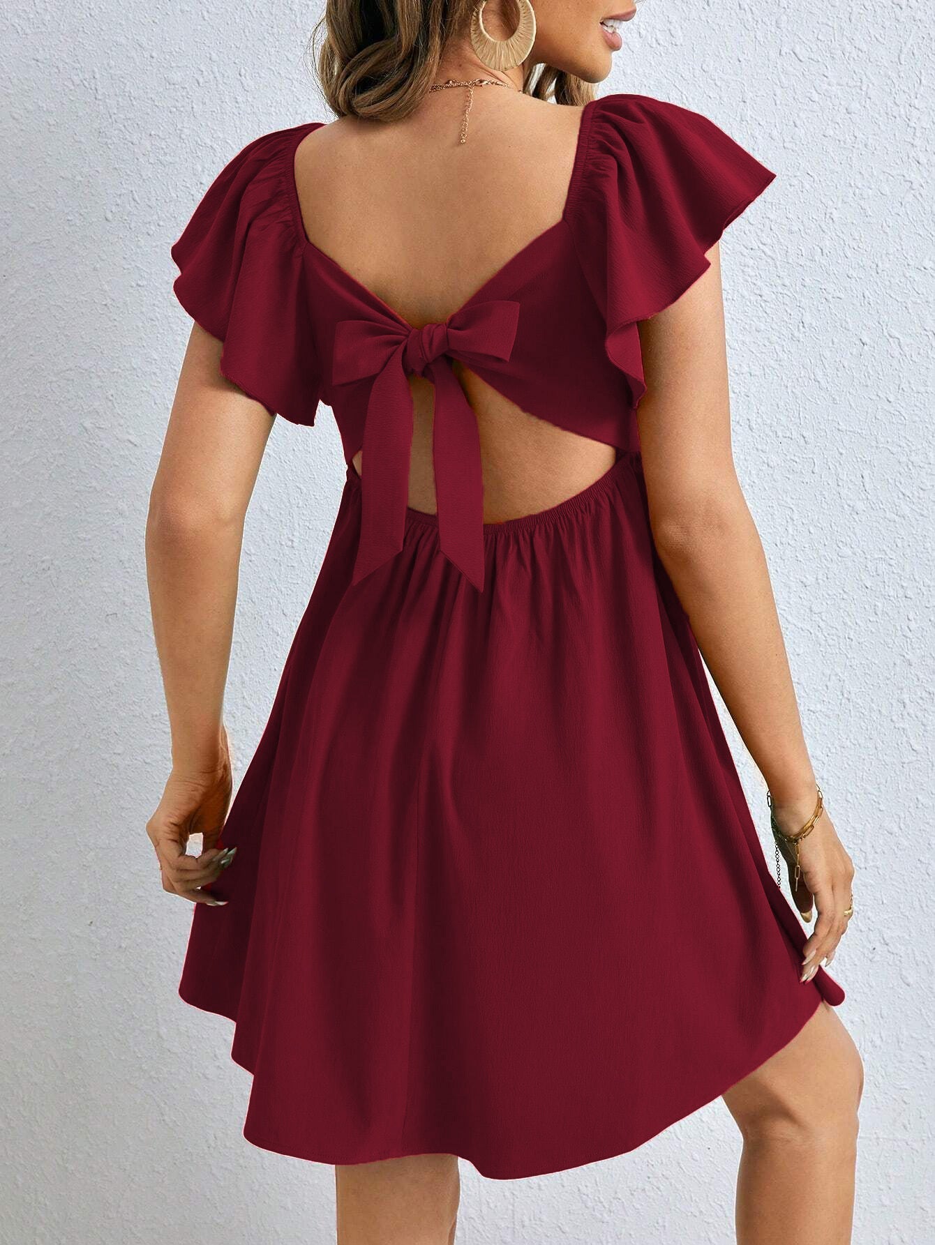 A-Line Mini Dress with V-Neck and Flutter Sleeves