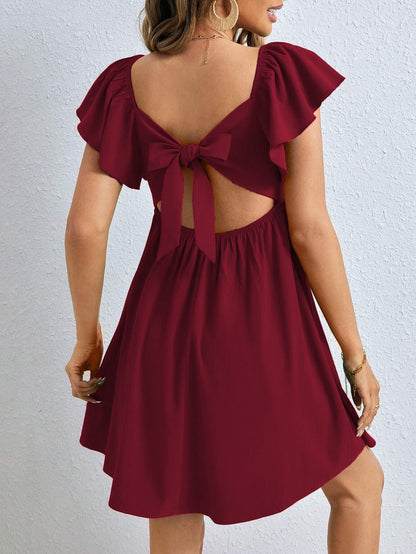 A-Line Mini Dress with V-Neck and Flutter Sleeves