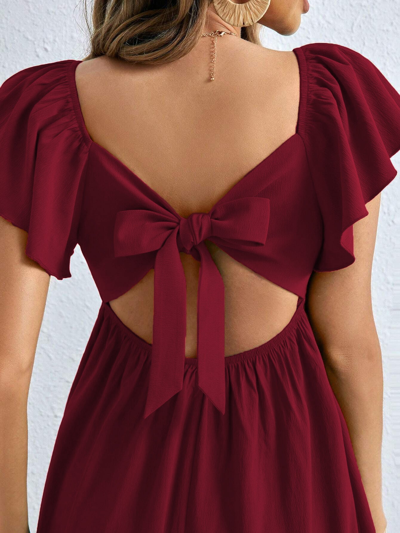 A-Line Mini Dress with V-Neck and Flutter Sleeves