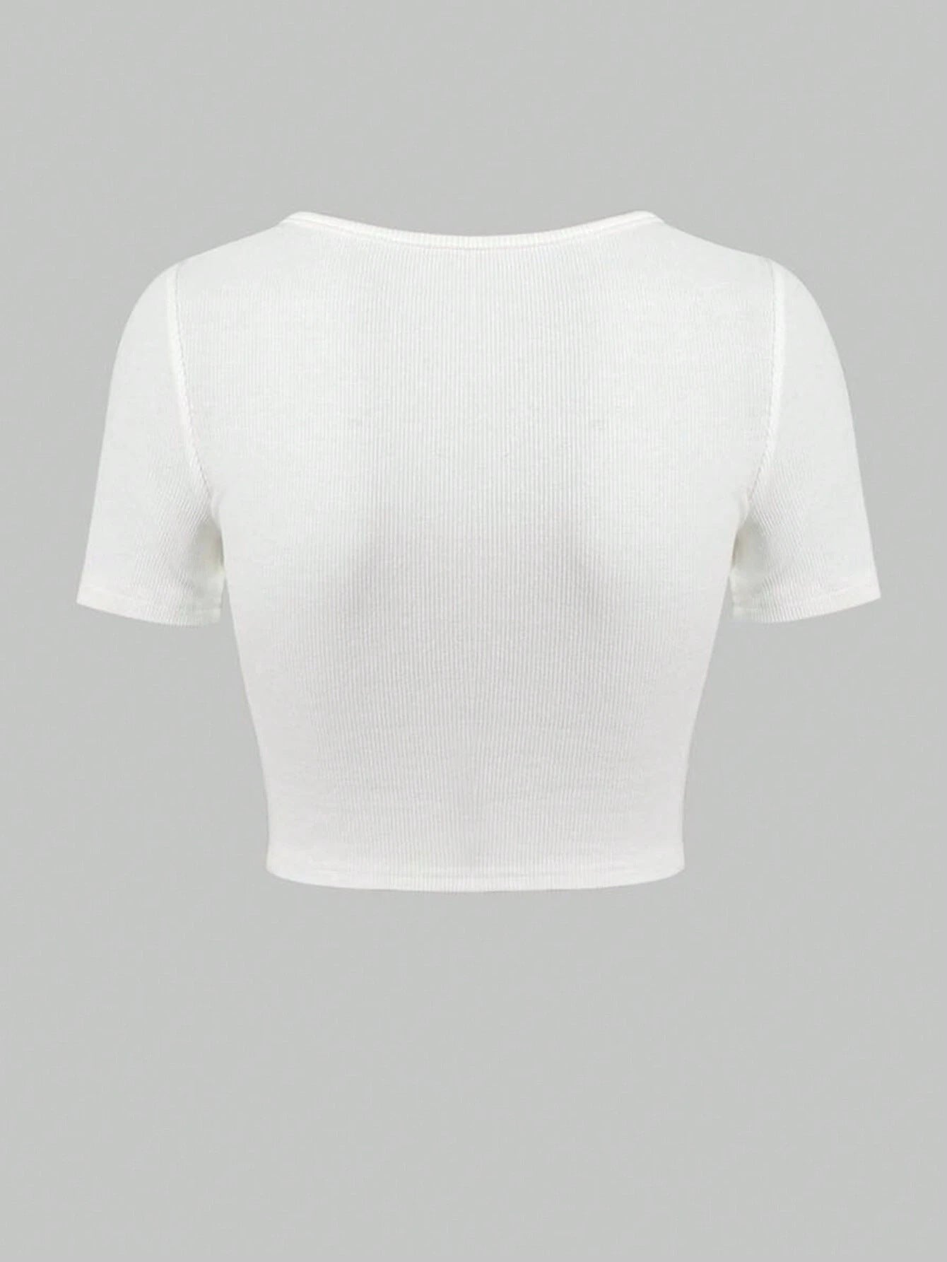 Bodycon Ribbed Crop Top with V-Neck and O-Ring Detail