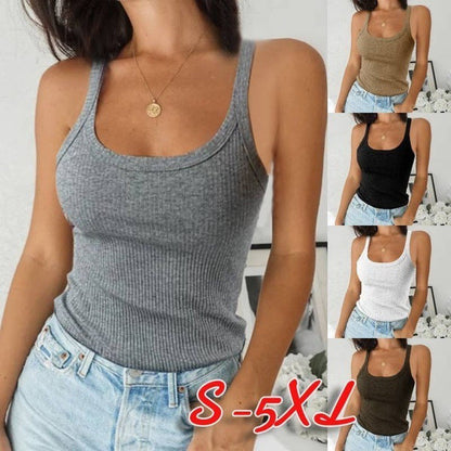 Slim Fit Ribbed Tank Top with Scoop Neck in Cotton Blend