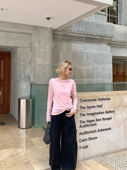 Asymmetrical Long Sleeve Top with Open Back and Bow Detail