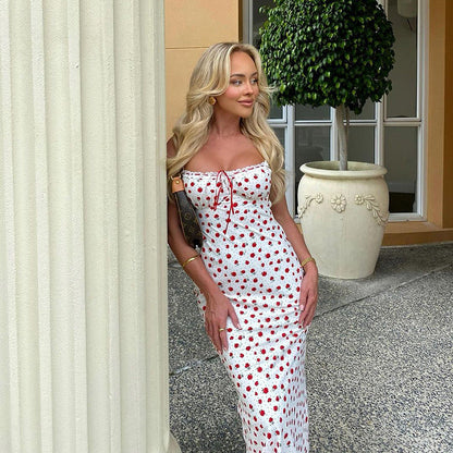 Floral Bodycon Maxi Dress with Lace Trim and Tie Front