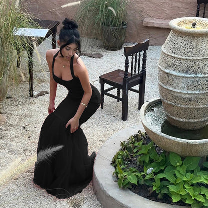 Mermaid Maxi Dress with Halter Neck and Backless Detail