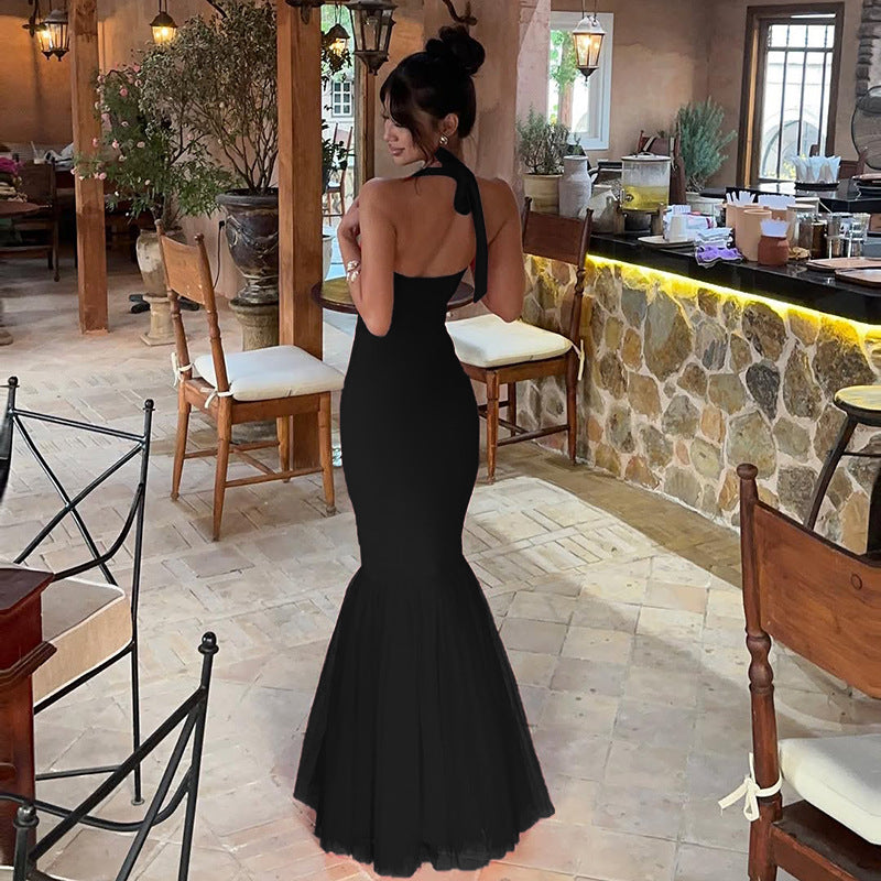 Mermaid Maxi Dress with Halter Neck and Backless Detail