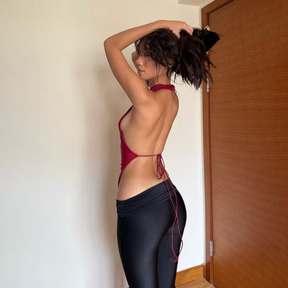 Slim Fit Halter Neck Top with Handkerchief Hem and Backless Detail
