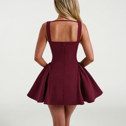 A-Line Mini Dress with V-Neck and Backless Detail