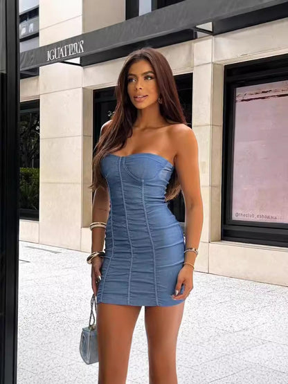Strapless Bodycon Mini Dress with Ruched Detailing