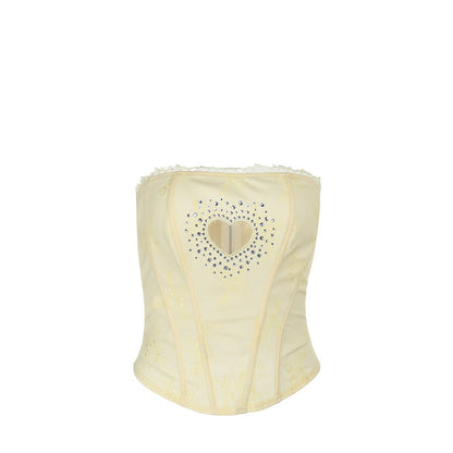 Strapless Lace Corset Top with Rhinestone Heart Cutout