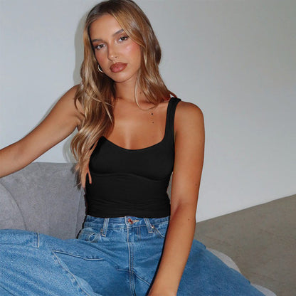 Slim Fit Scoop Neck Crop Top with Underbust Seaming