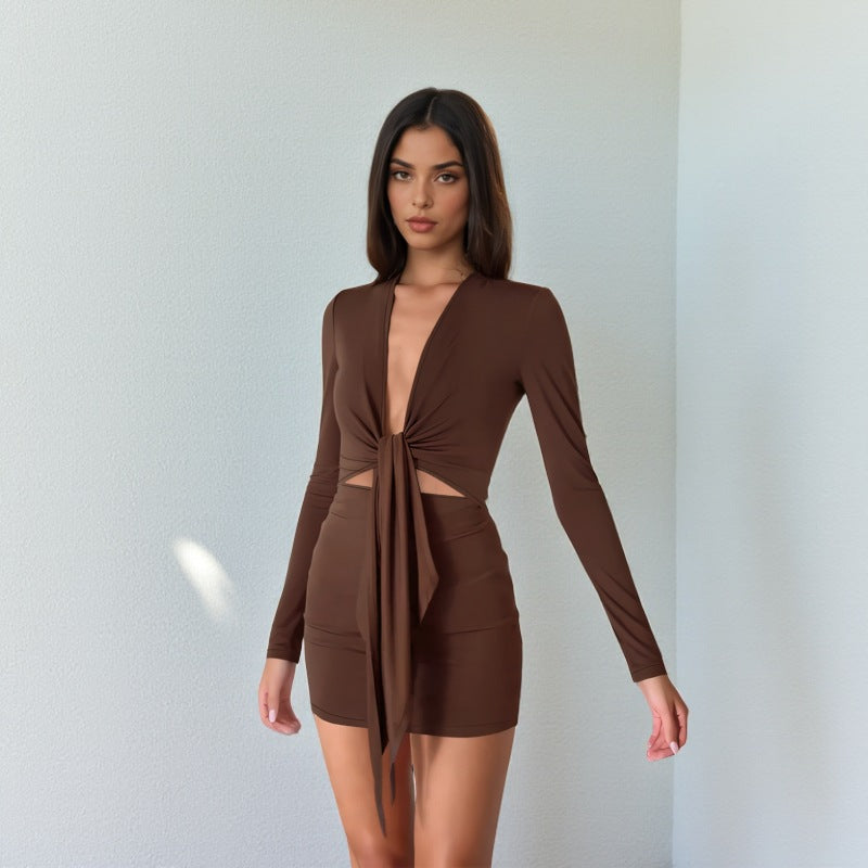 Bodycon Mini Dress with Deep V-Neck and Cut-Out Detail