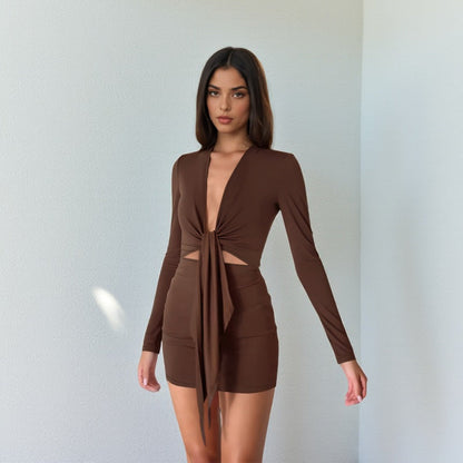 Bodycon Mini Dress with Deep V-Neck and Cut-Out Detail