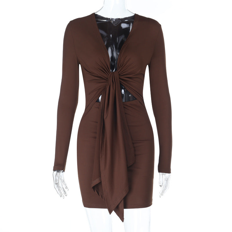 Bodycon Mini Dress with Deep V-Neck and Cut-Out Detail