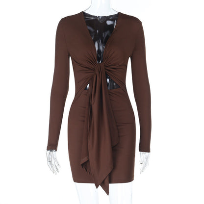 Bodycon Mini Dress with Deep V-Neck and Cut-Out Detail