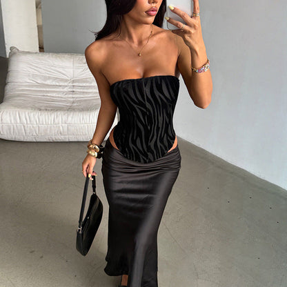 Zebra Print Strapless Corset Top with Backless Detail