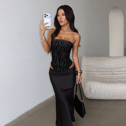 Zebra Print Strapless Corset Top with Backless Detail