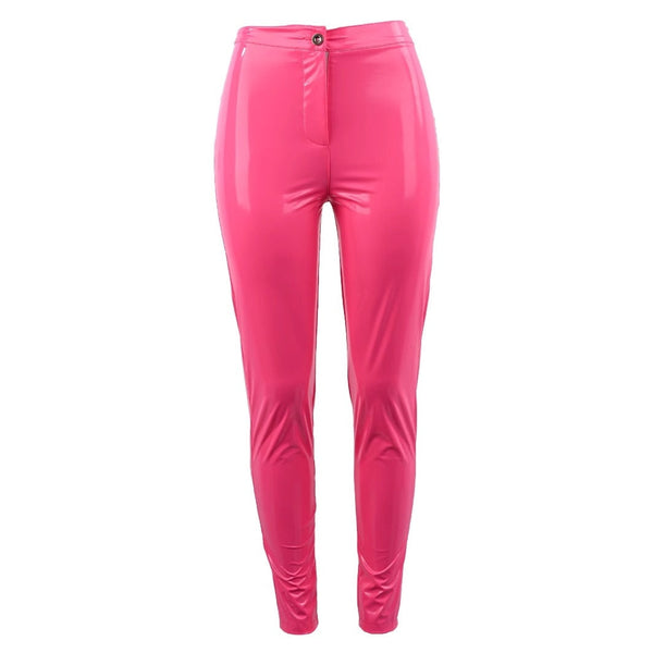 Mid-Rise Skinny Pencil Pants in Rose Red Faux Leather