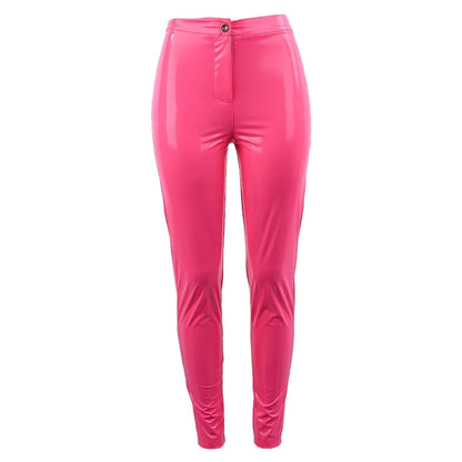 Mid-Rise Skinny Pencil Pants in Rose Red Faux Leather