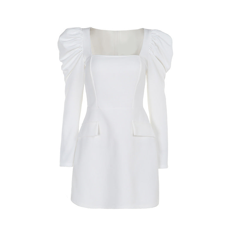 A-Line Mini Dress with Square Neck and Puff Sleeves