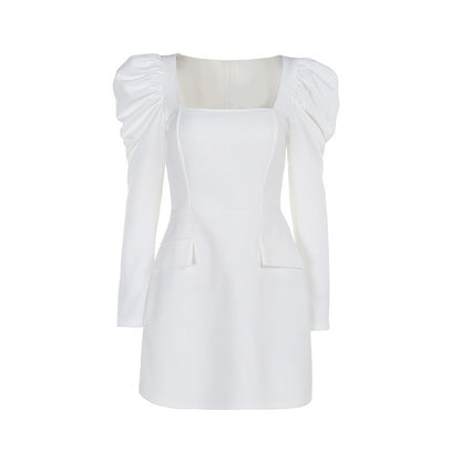A-Line Mini Dress with Square Neck and Puff Sleeves