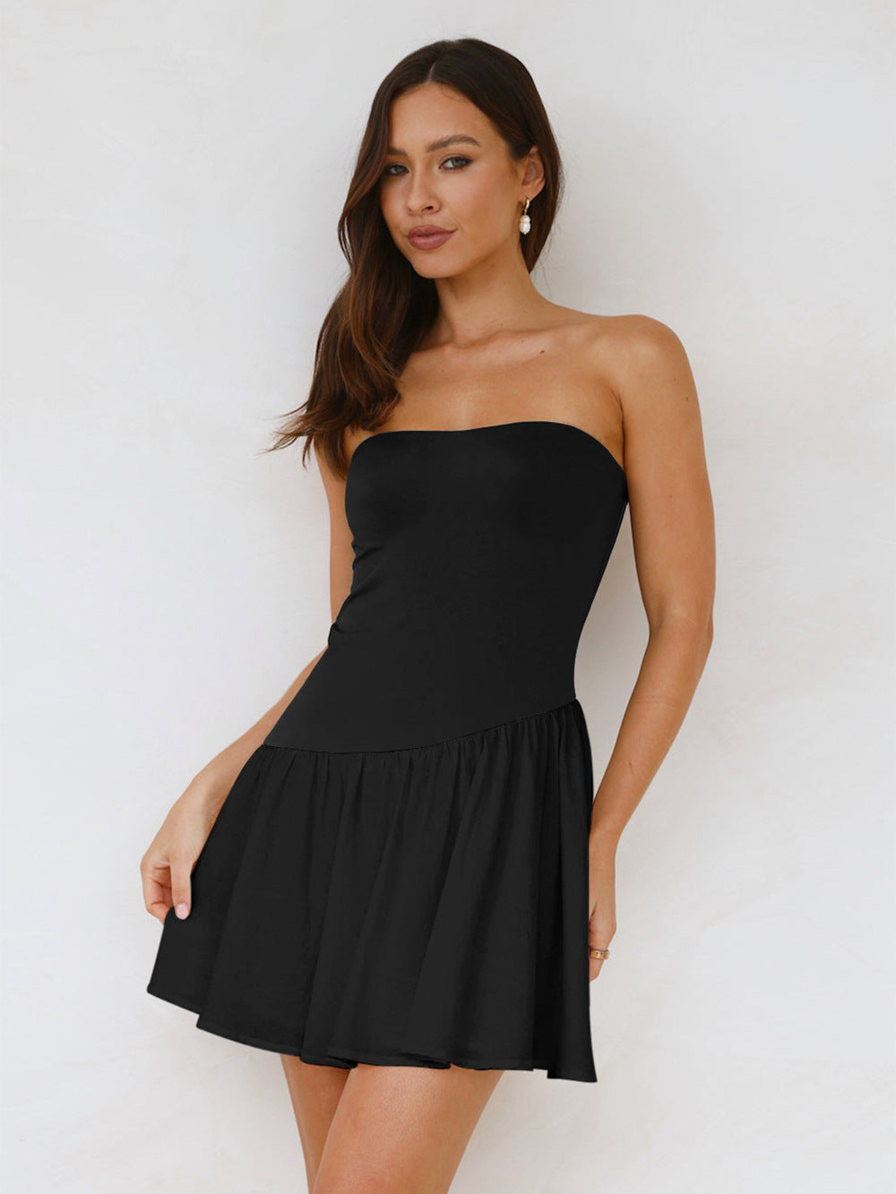 Strapless Color Block Mini Dress with Flared A-Line Skirt