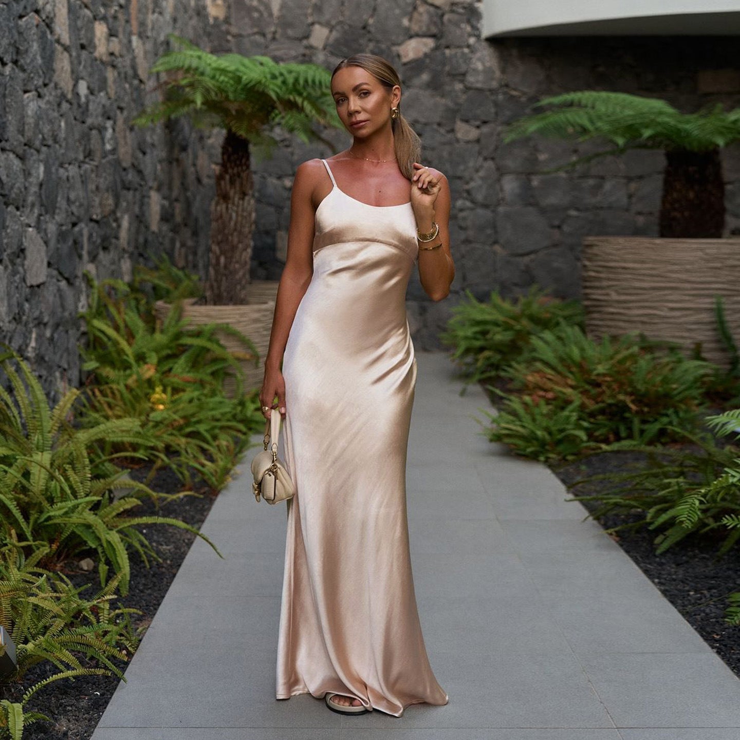 Backless Satin Slip Maxi Dress with Side Split