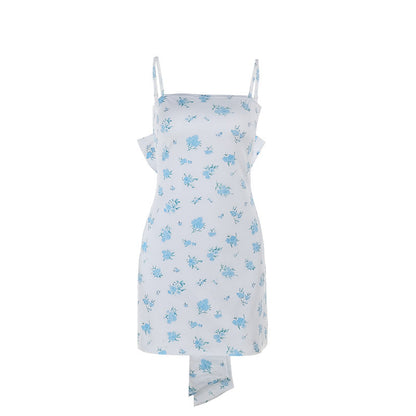 Floral Print Bodycon Mini Dress with Back Bow Detail