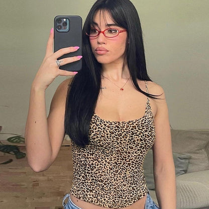 Leopard Print Slim Fit Camisole with Backless Detail